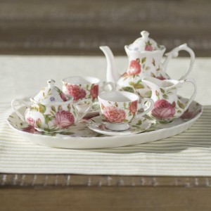 Lark Manor Nils 8 Piece Porcelain Mini Saddlebrooke Tea Set LRKM2728